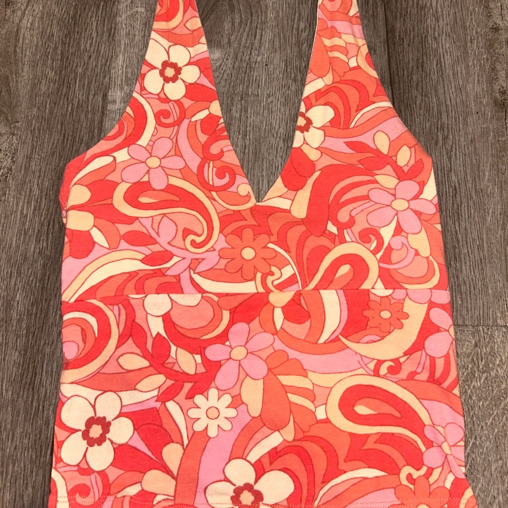 Hollister Pink and Orange Floral Halter top